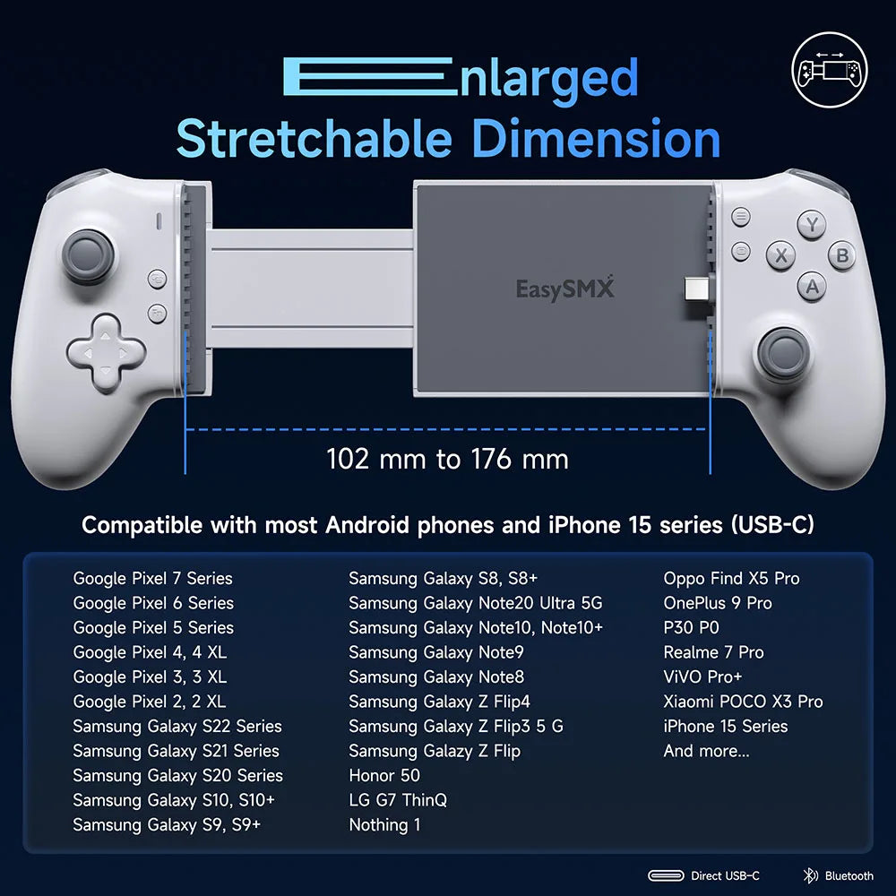 Gamepad EasySMX M15, złączka Type C, mechaniczny, do Androida i iPhone 15/16, Cloud Gaming